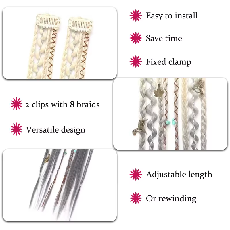 Perruque avec 4 petites tresses et extensions de cheveux pour femmes