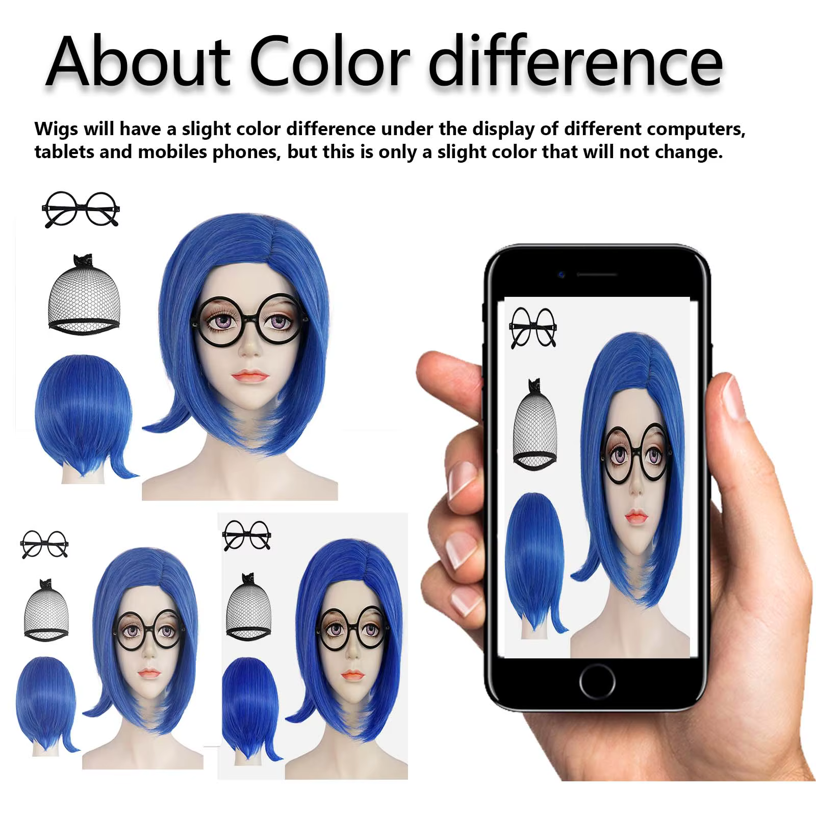 Perruque de tristesse bleue synthétique【+ bonnet
