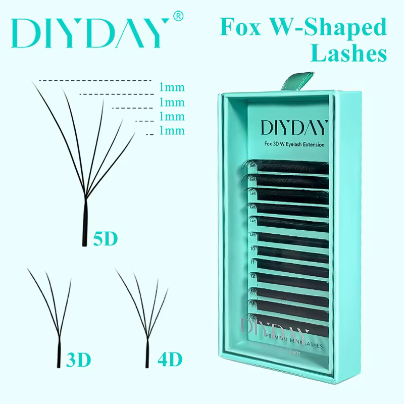 DIYDAY Fox 3D 4D 5D Extension de cils moelleux en forme de W vaporeux Faux