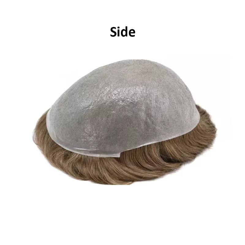 Peau mince pleine PU 0.02mm homme toupet mâle perruques de cheveux humains indien