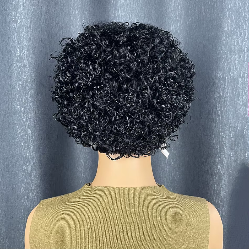 Partie latérale courte bouclée Bob perruque cheveux humains vague d'eau coupe de lutin perruques