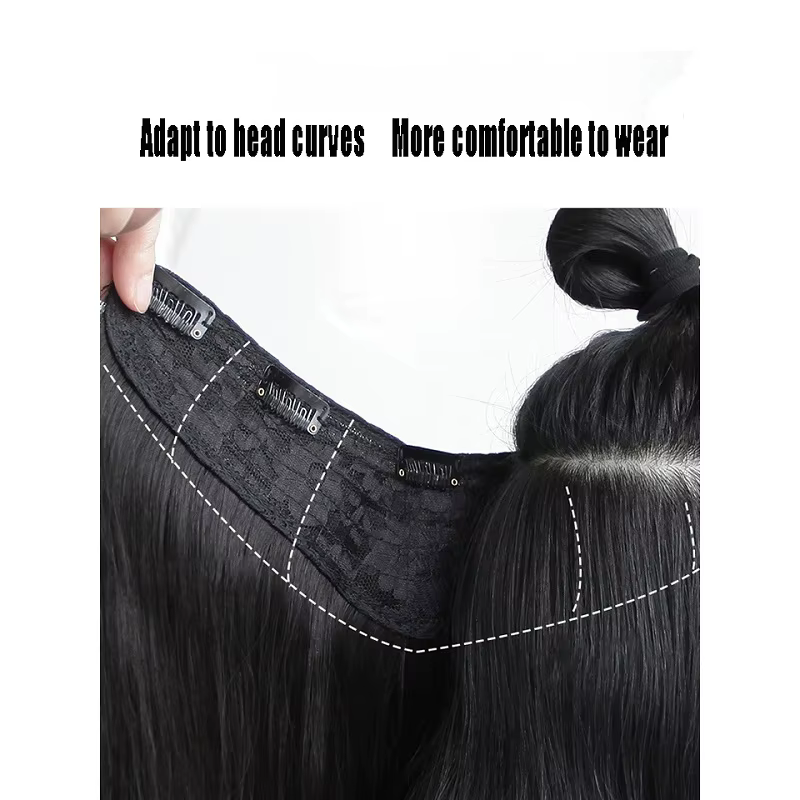 Extension capillaire synthétique en forme de V, 18 pouces, 4 Clips, postiche longue et lisse avec boucle interne, postiche noire et brune pour femmes