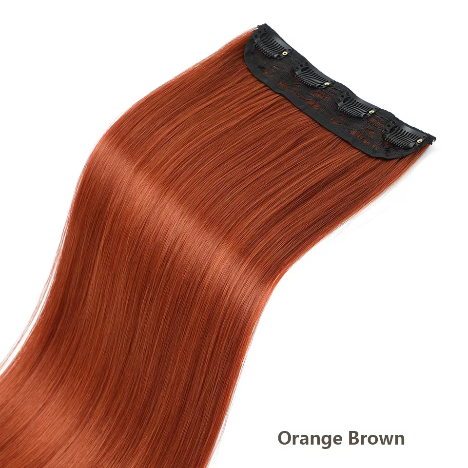 Extensions de cheveux lisses blondes orange de 24 pouces avec clips, ombré marron6 #   Highlight P27/613 #   4 pièces/paquet de cheveux synthétiques résistants à la chaleur