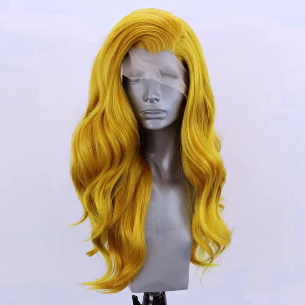 Perruque synthétique ondulée jaune Aadt