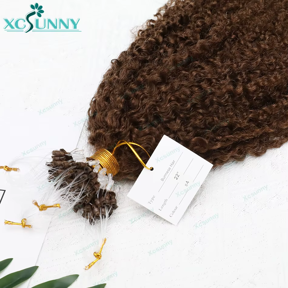 Microlink Extensions de cheveux crépus bouclés couleur 4 Micro anneau boucle