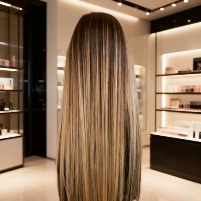 Perruque longue droite balayage brun blond synthétique pour femme, idéale pour le quotidien et la remplacement capillaire