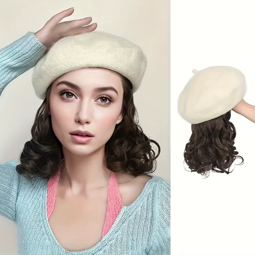 Perruque élégante pour femme avec chapeau béret et cheveux synthétiques courts bouclés - Polyvalente pour un usage