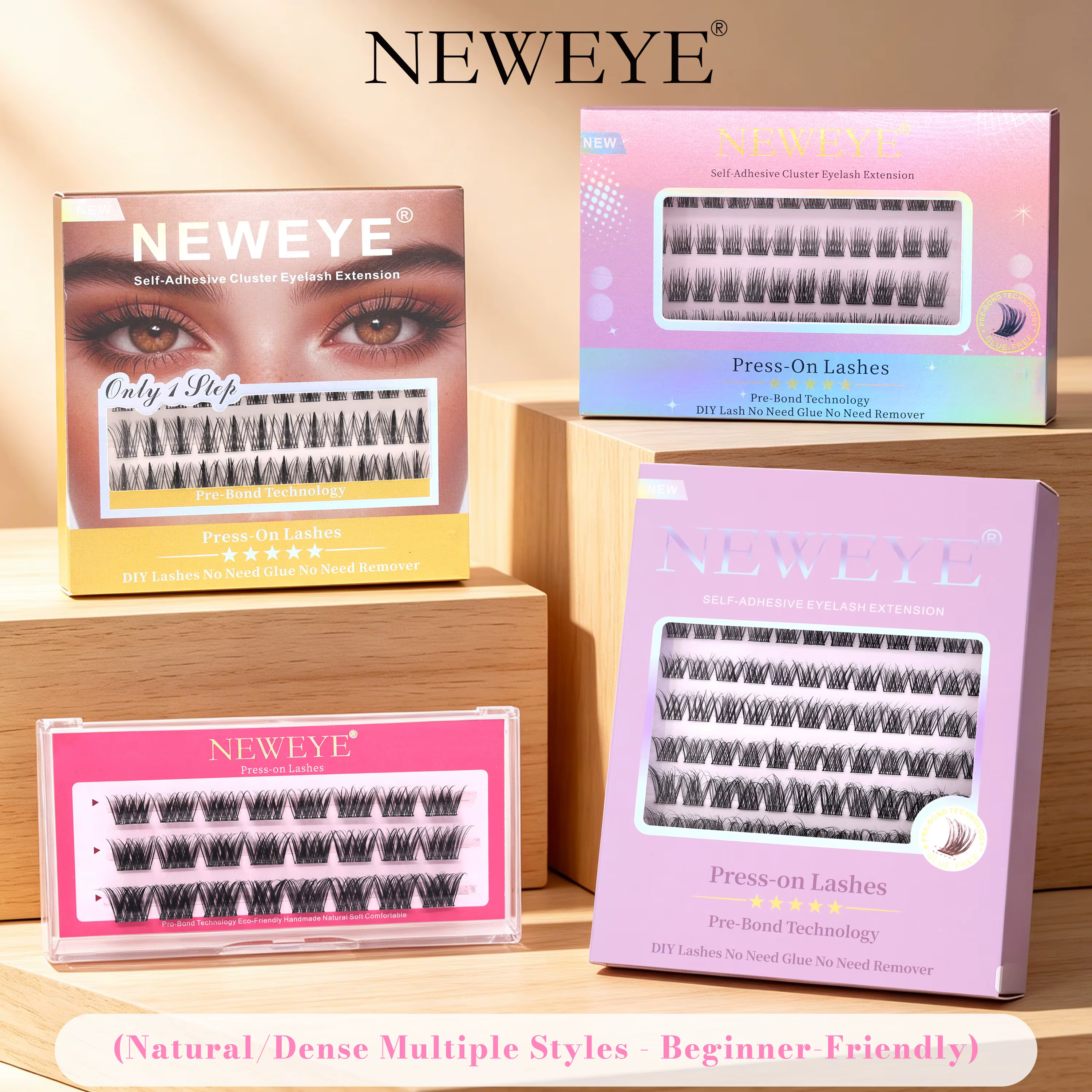 Série NE NE05 Nouvel Emballage 6 Rangées 100% Fait Main Effet 3D Moelleux Sans Colle Requise Extensions de Cils 10-14mm Noir Facile à Retirer Réutilisable