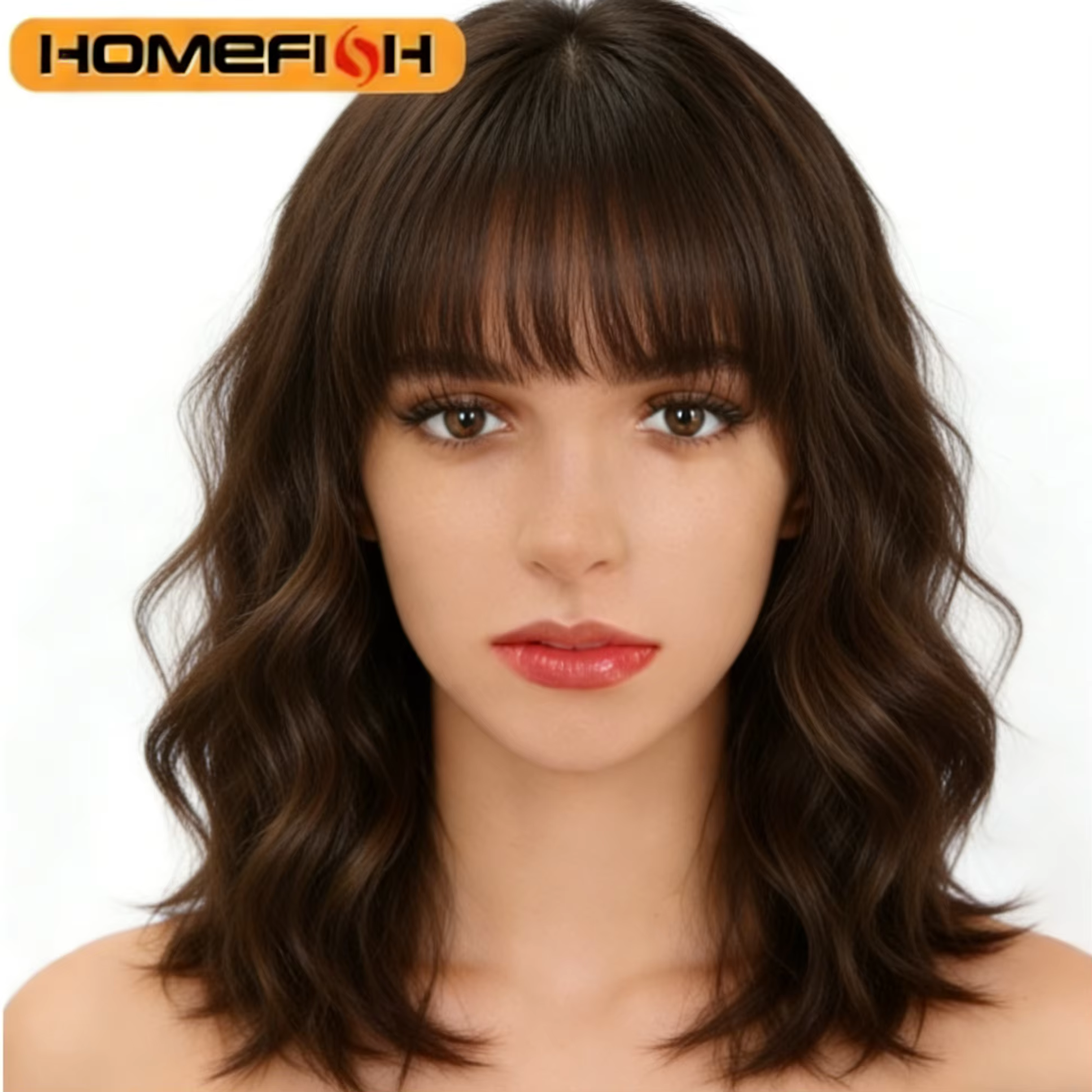 Perruque synthétique à boucles avec frange – Coiffure quotidienne polyvalente pour femme