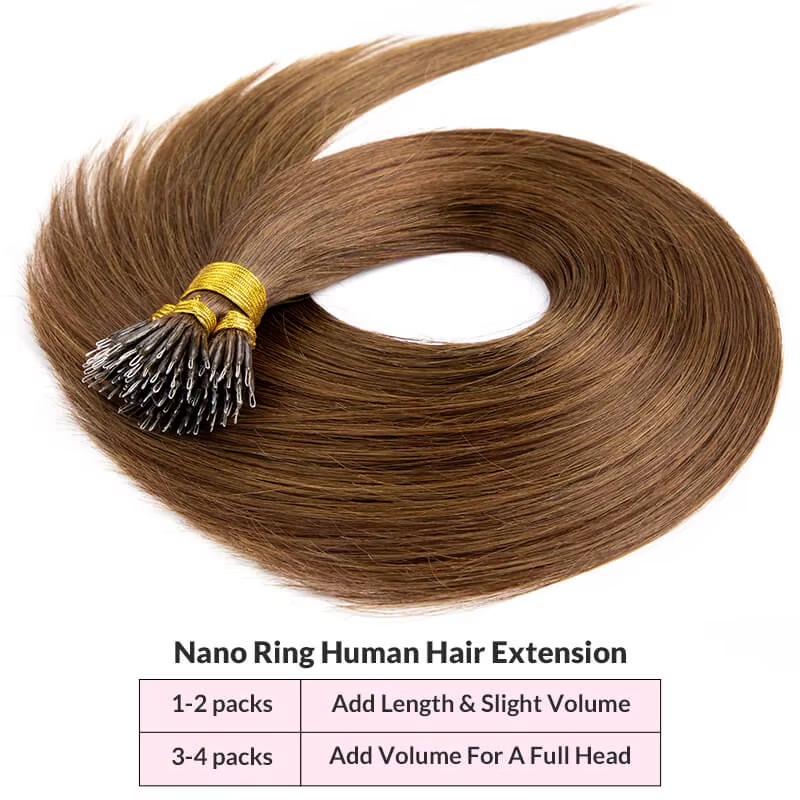 Extensions de cheveux naturels à micro-anneaux Nano lisses, 50 pièces/ensemble, brun clair, 50g 100g