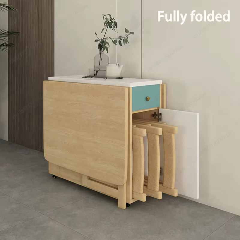 Table à manger pliable pour les petits foyers, ensemble combinable mobile, gain de place, table de 1,4 m avec 0, 2, 4 ou 6 chaises