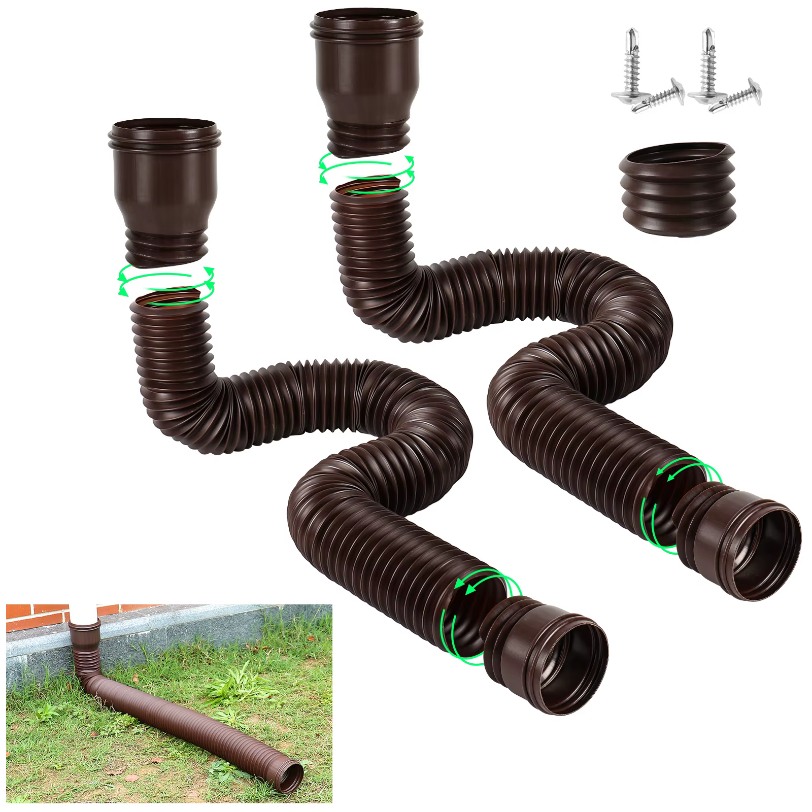 Tuyau de descente rond extensible | Tuyau de drainage flexible et durable - extensible, résistant aux intempéries, antigel et anti-explosion.