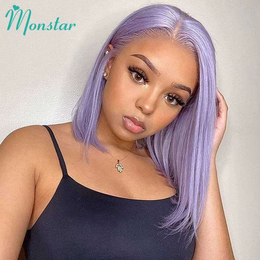 Lilas Bob perruque cheveux humains 13x6 HD dentelle frontale