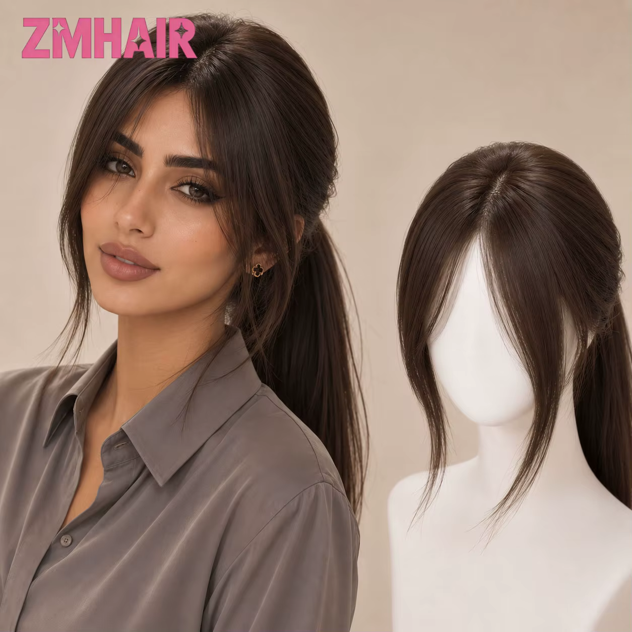 Perruque en cheveux humains vierges européens 6x6 pouces avec base en soie et frange aérienne pour femmes