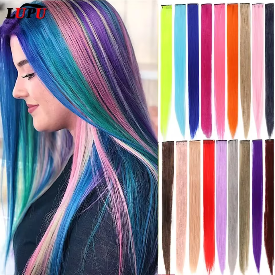 Extensions de cheveux synthétiques colorées de 22 pouces