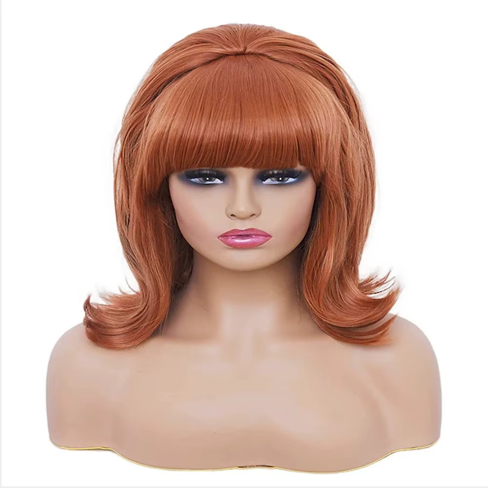 HAIRJOY cheveux synthétiques rose updo perruque 70s Pinup Pelucas 60s ruche Look Vintage Halloween Costume femmes