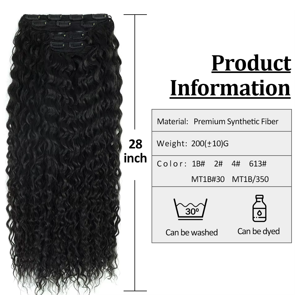 Extensions capillaires synthétiques bouclées à clips pour femmes