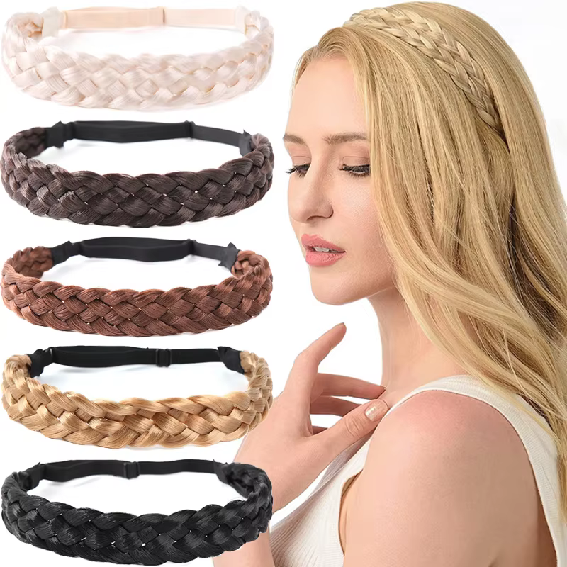 Bandeau tressé élastique à tresse synthétique pour femmes