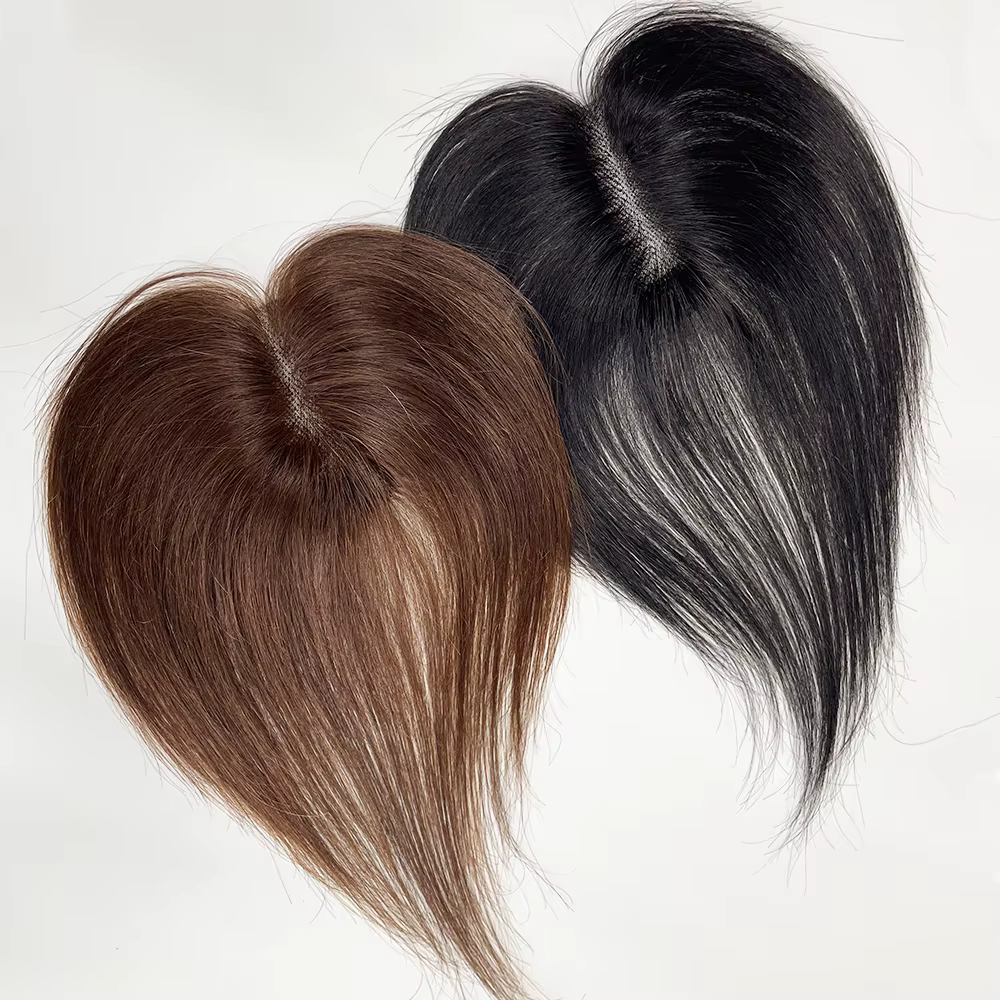 Topper de cheveux humains avec frange de rideau