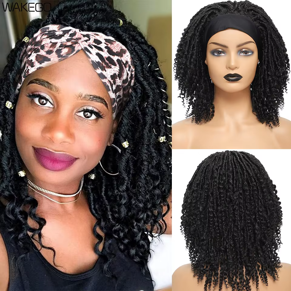 Perruque à bandeau de tête de dreadlocks courtes et bouclées pour les femmes