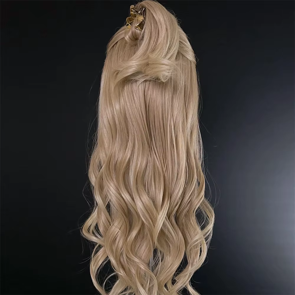Perruque Lace Front Wig Balayage Blonde, partie libre, HD, aspect réaliste, racines brun foncé, fibre synthétique ondulée naturelle résistante à la chaleur