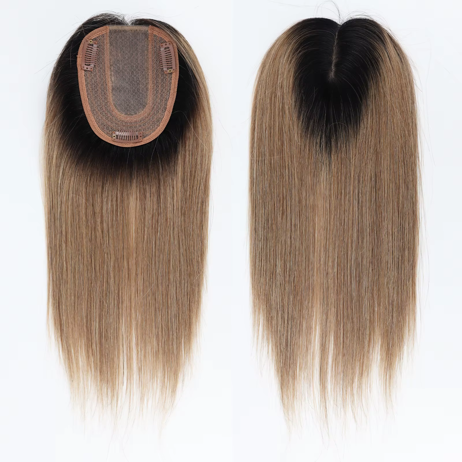 Topper de Base en soie blonde ombrée avec clips en Extensions de cheveux humains européens bicolores de 14 pouces pour