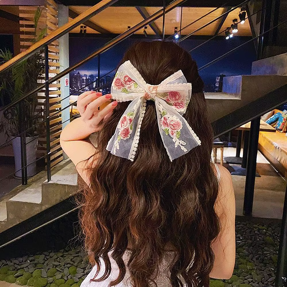 Pince à cheveux avec nœud en dentelle pour femmes et filles