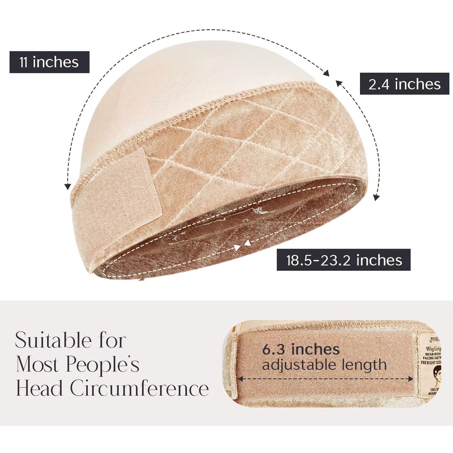 Bonnet de maintien pour perruque avec bande en silicone antidérapante