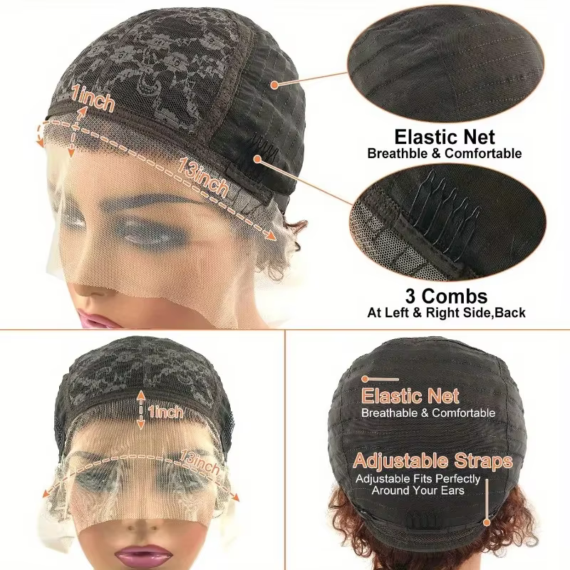 Perruque courte coupe lutin cheveux humains 6 pouces