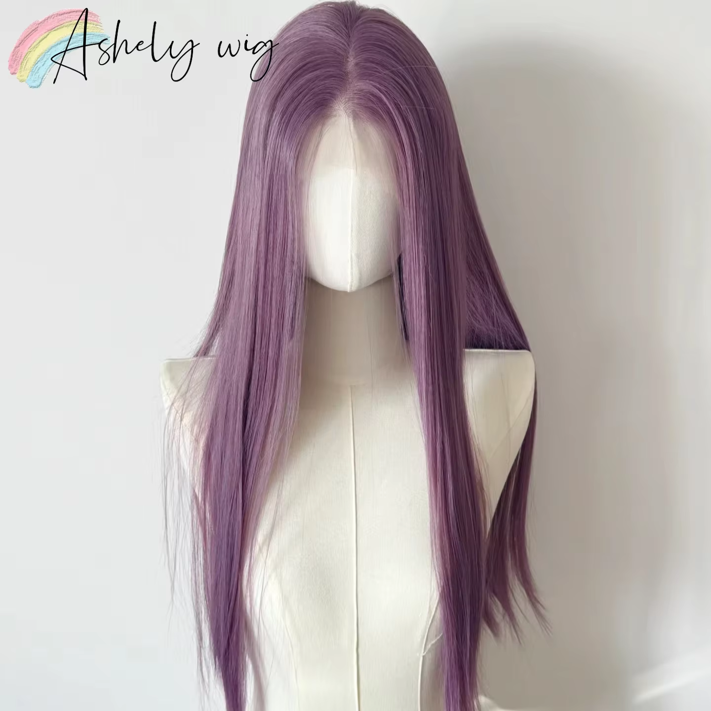 Perruque violette longue droite en dentelle pour femme