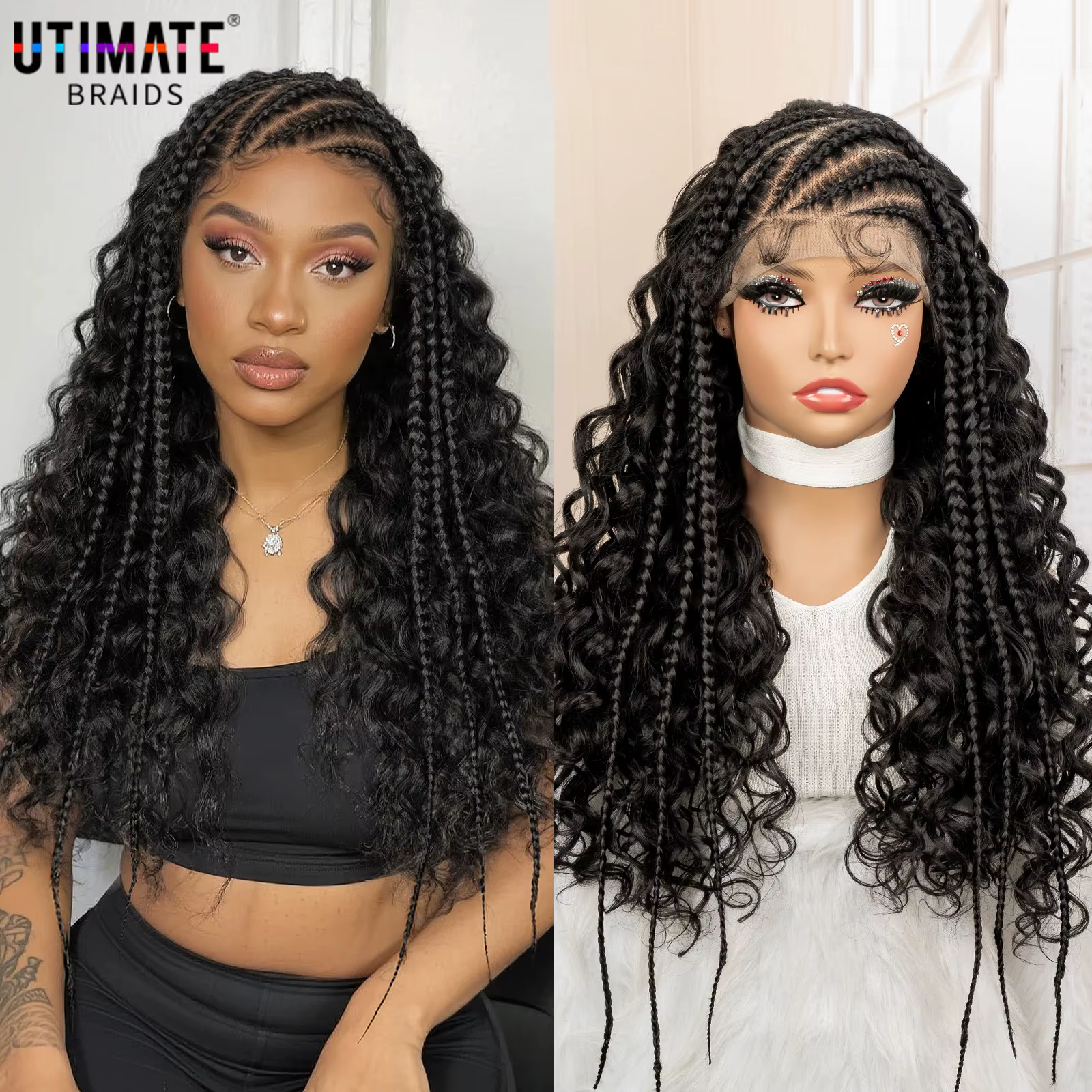 26 pouces synthétique Cornrow tressé perruque 13x6 dentelle frontale bouclés tressage perruque tresses africaines cheveux perruques pour les femmes noires