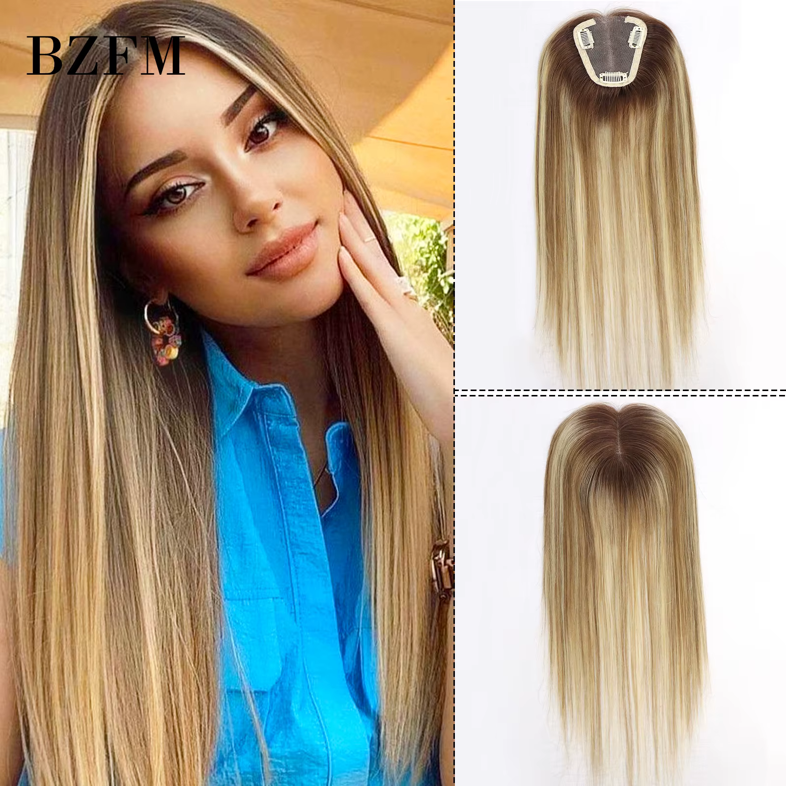 Toppers de cheveux humains européens avec clip de base en dentelle pour femmes
