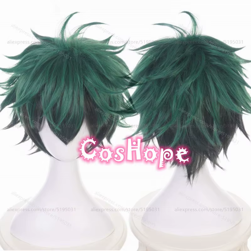 MHA-Perruque de Cosplay Midoriya Izuku, Deku, Courte, Pelucheuse, Verte, Noire, Anime, Perruques Synthétiques, Degré de Chaleur