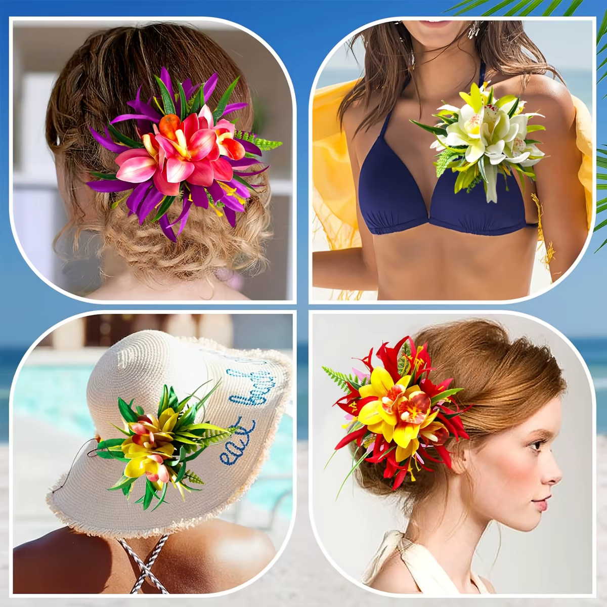 1pc Clip à cheveux en fleur d'orchidée artificielle pour les vacances à la plage hawaïenne