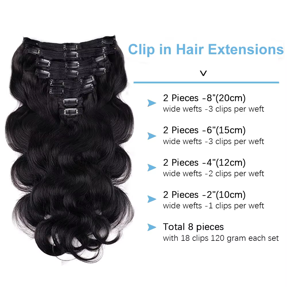 Extensions de cheveux brésiliens naturels Body Wave à clipser pour femmes