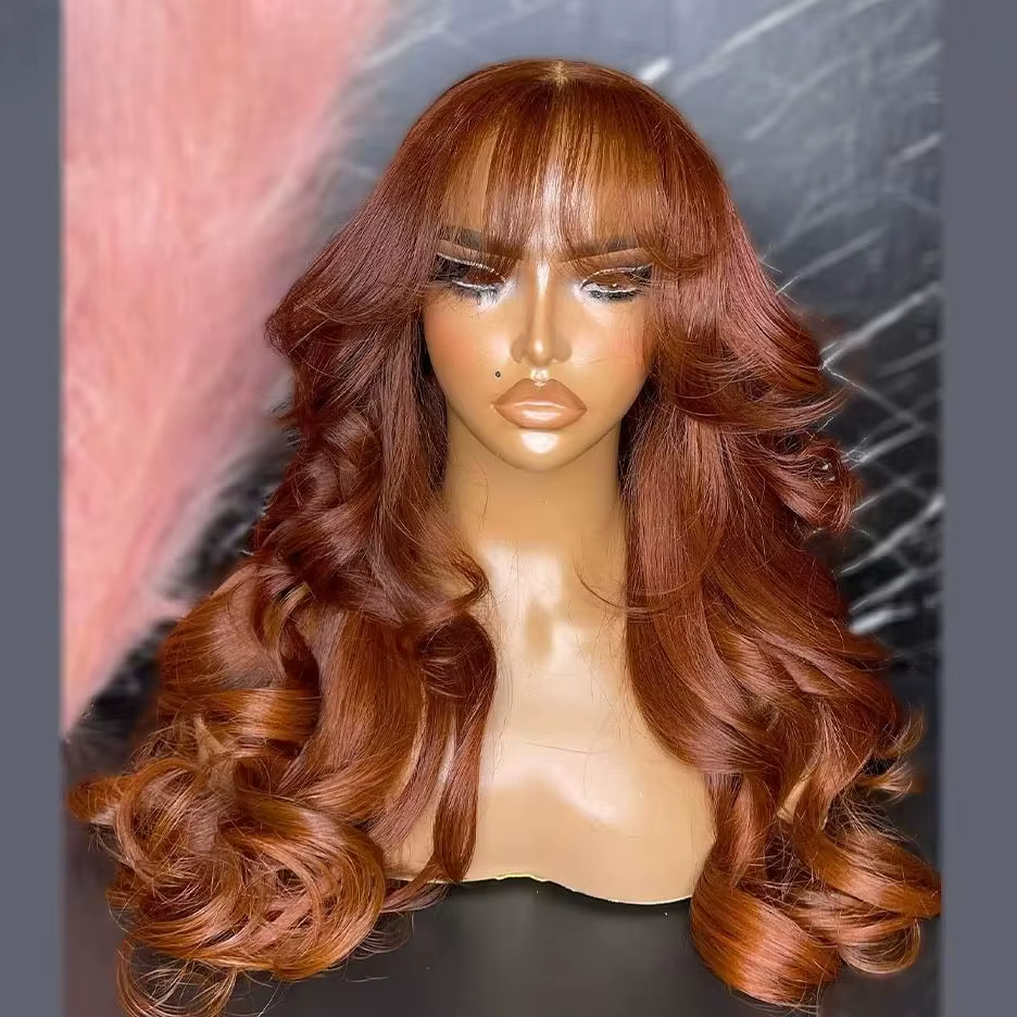 Perruque Lace Frontal Ginger Wigs Body Wave avec frange 13x4 HD