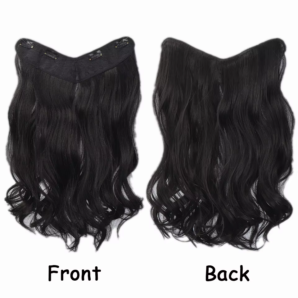 Extensions de cheveux synthétiques en forme de V à grandes ondulations pour femmes caucasiennes