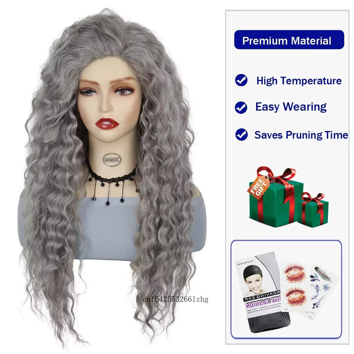 GNIMEGIL – perruque synthétique grise longue ondulée pour femmes, perruque ondulée naturelle moelleuse et bouclée, Cosplay, fête d'halloween, résistante à la chaleur