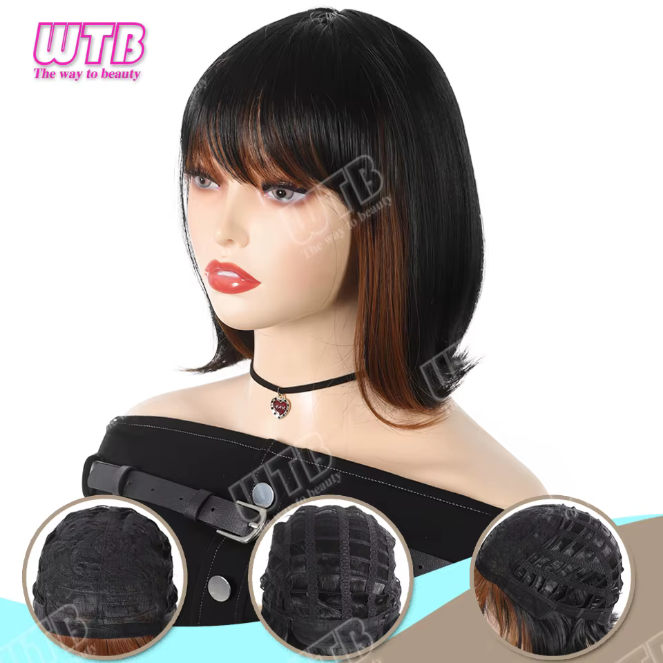 WTB Perruque synthétique courte et droite pour femme