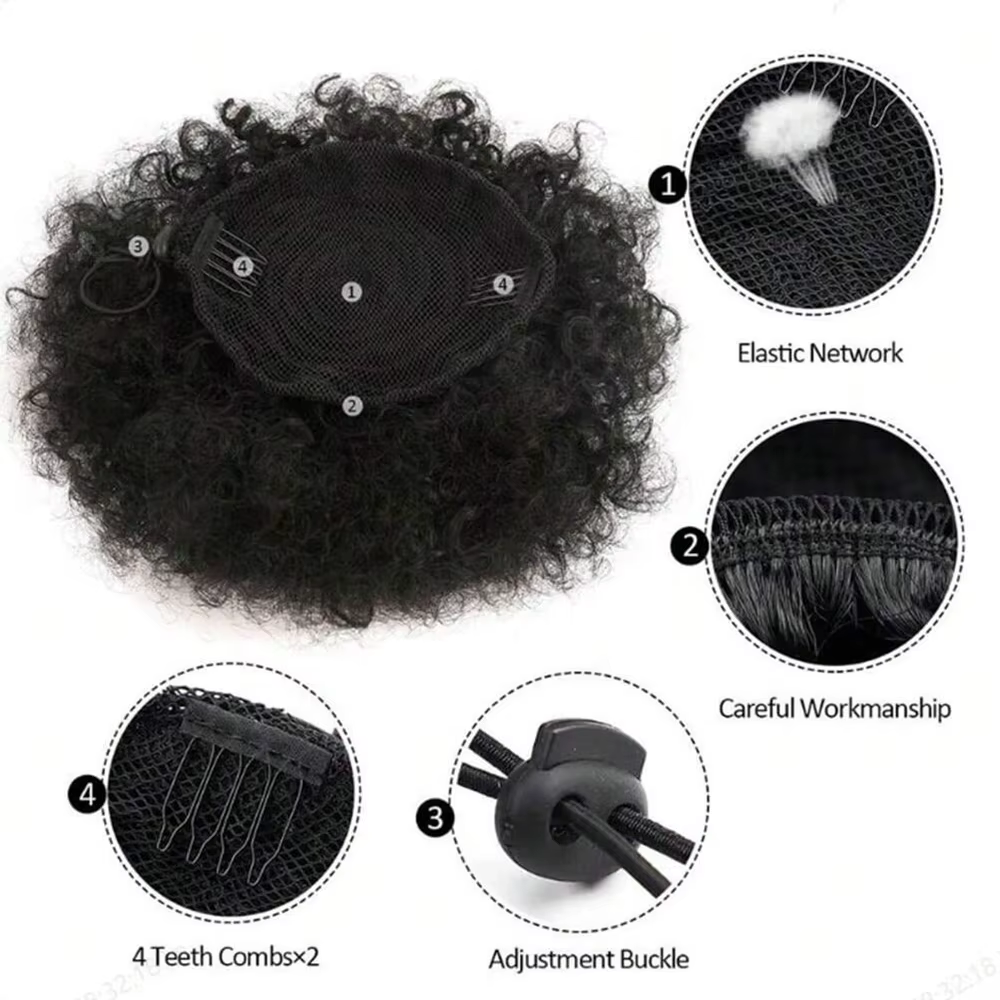 Extension de queue de cheval afro synthétique courte noire avec cordon de serrage pour femmes noires