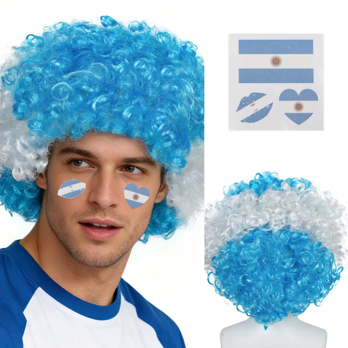 Perruque aux couleurs du drapeau argentin