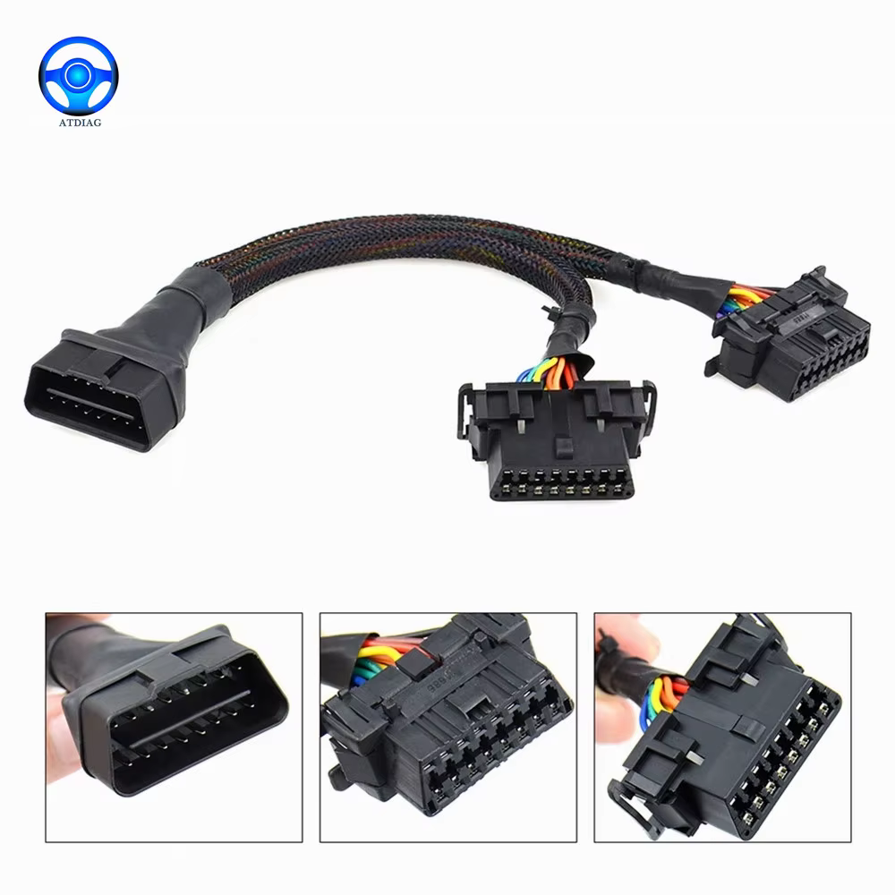 Câble d'extension coudé OBD2 mâle vers double femelle 2026 avec 16 broches, compatible avec l'adaptateur d'extension OBD2 1 entrée 2 sorties