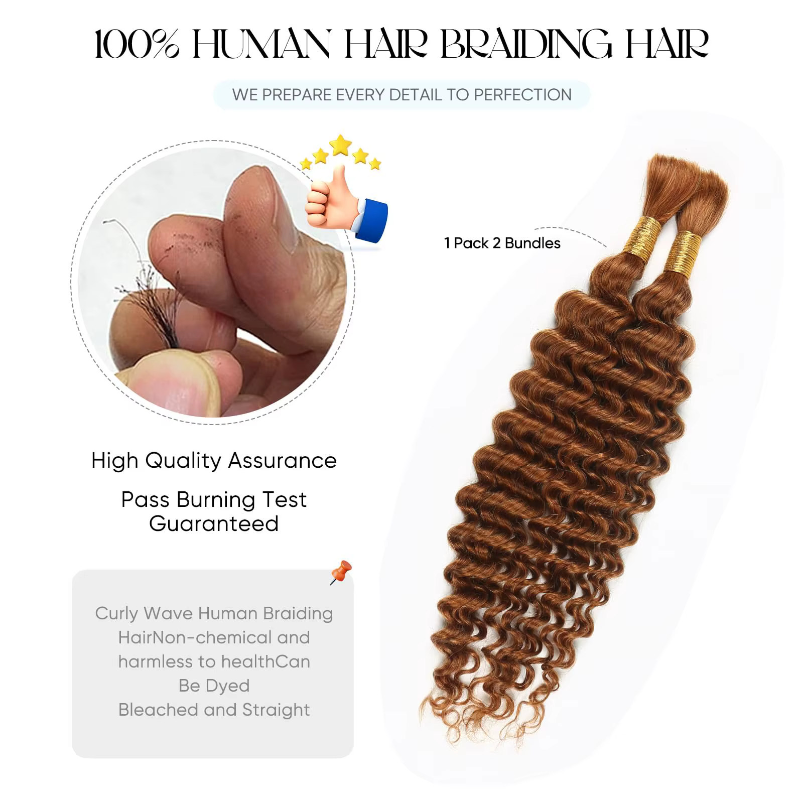 30 # Cheveux tressés humains brun Auburn vague profonde
