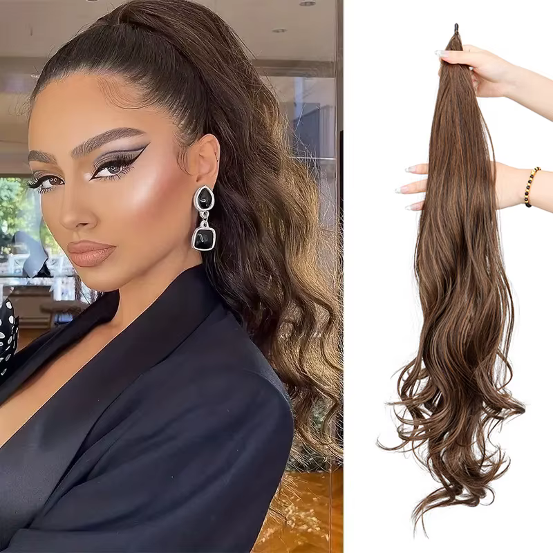 WIGSIN synthétique 32 pouces longue vague bouclée queue de cheval Extension de cheveux Flexible enrouler autour de faux postiche pour les femmes