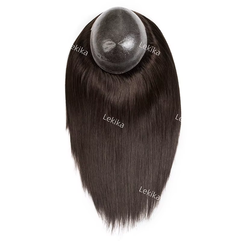 PU femmes toupet postiches 100% perruques de cheveux humains épingles