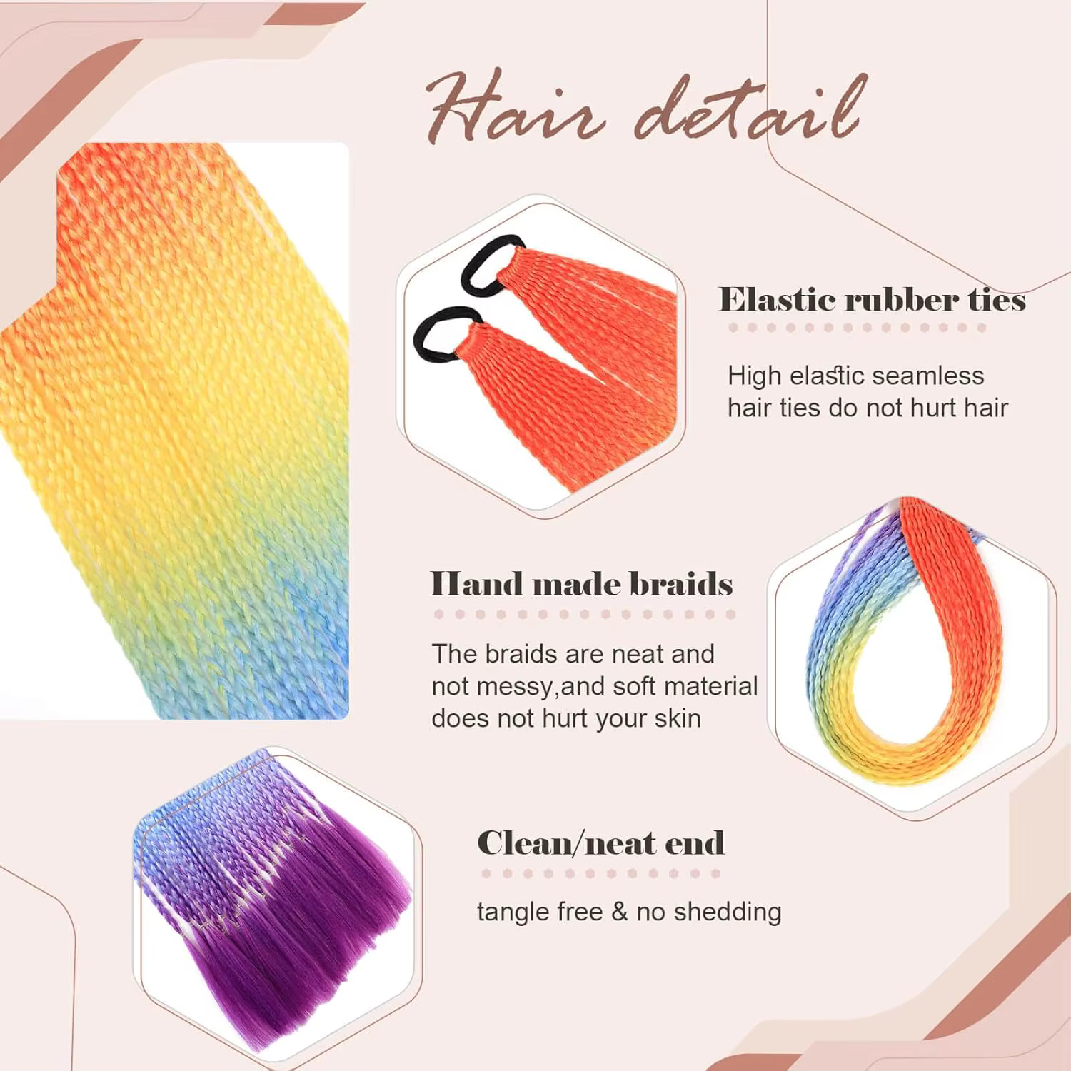 Extensions de cheveux tressées arc-en-ciel ombrées pour femmes