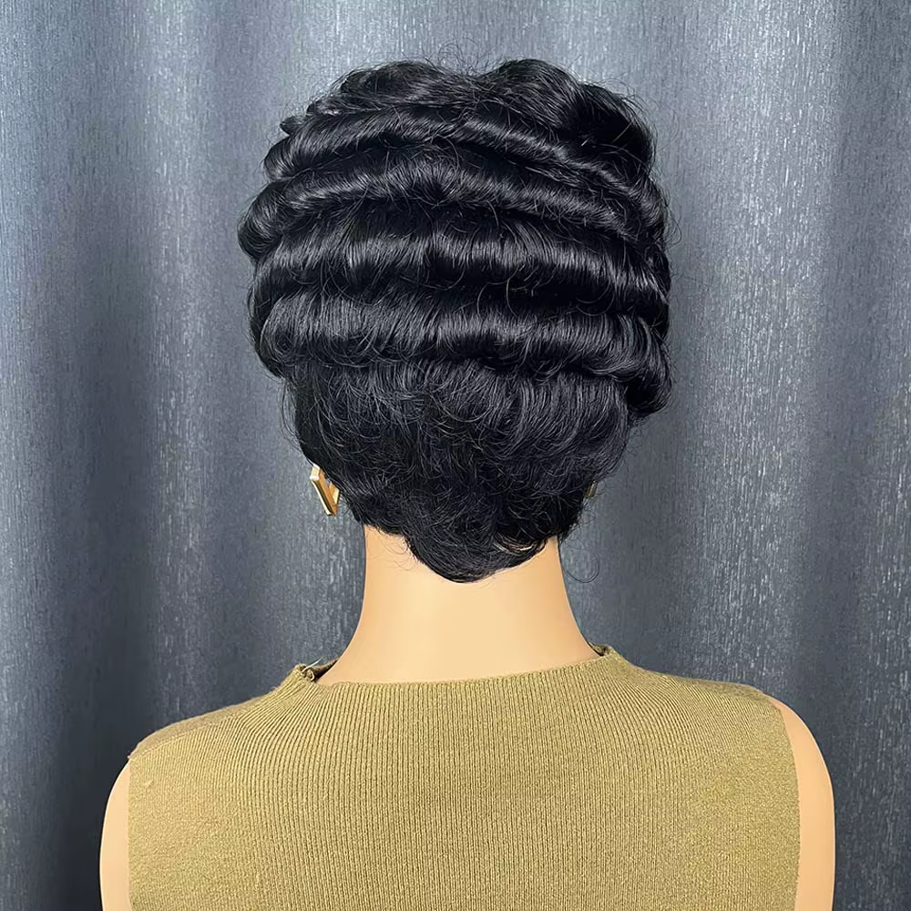 Perruques de cheveux humains courts pour femmes noires bouclés couches coupe lutin perruque Remy