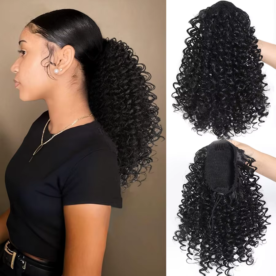 Queue de cheval courte bouclée afro pour femme