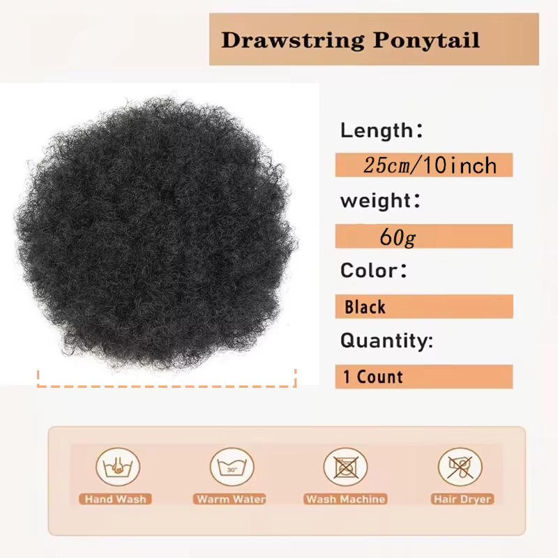 Chignon afro bouclé, queue de cheval synthétique courte et crépue pour femme, extensions de chignon afro bouclé avec cordon de serrage