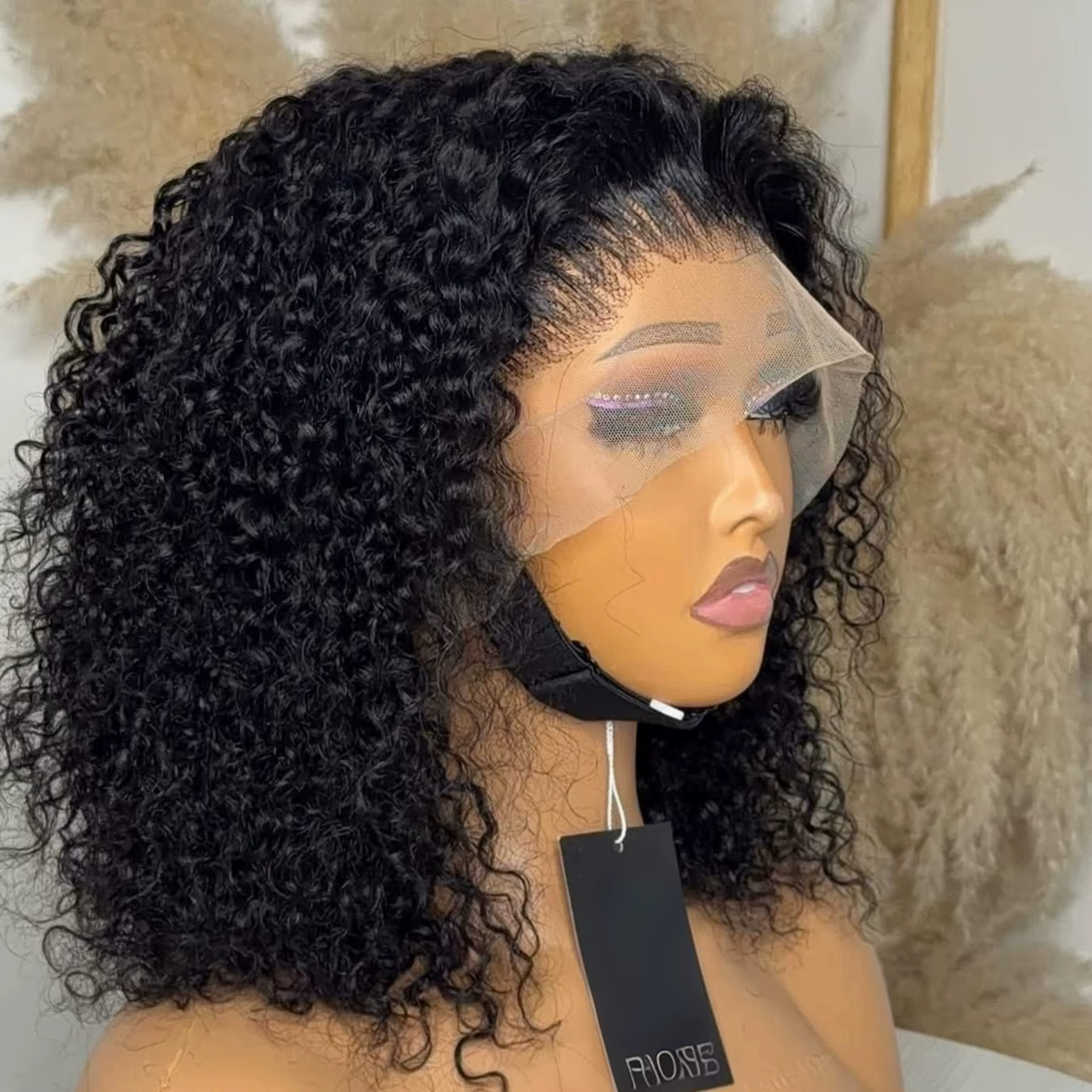 Perruque synthétique courte coupe bob bouclée crépue 13X4X1 HD Full Lace Frontal